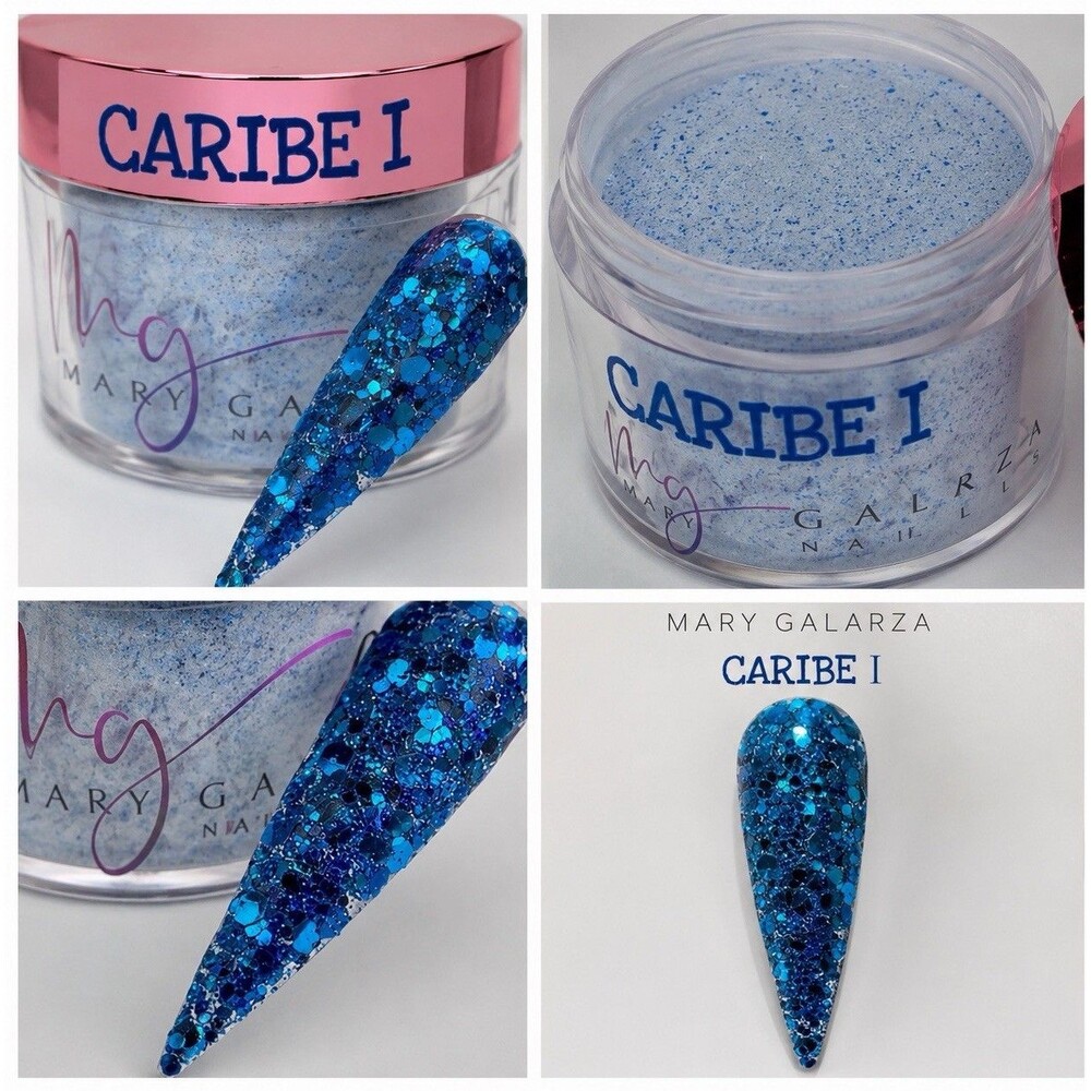 Mary Galarza Nails Dip Powder "CARIBE I" Blue Glitter Effect Nail Powder